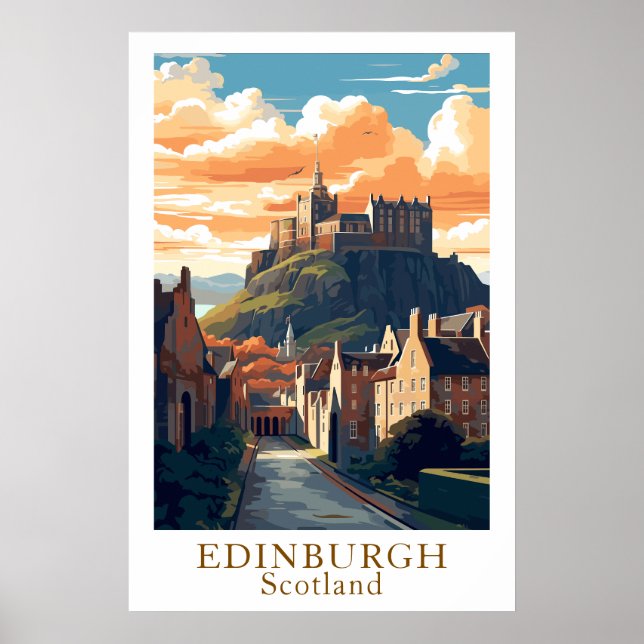 Edinburgh Scotland Vintage Travel Castle Art Poster (Framsidan)