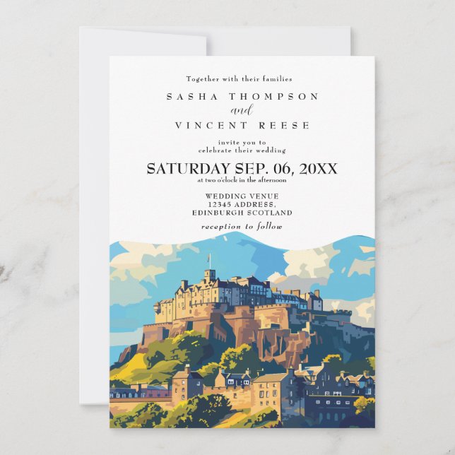 Edinburgh Scotland Wedding Invitation Retro Inbjudningar (Framsida)