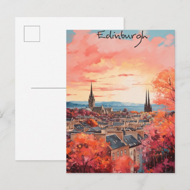 Edinburgh Skottland Resa Stad Målar Färgglad Estet Vykort (Fram/baksida)