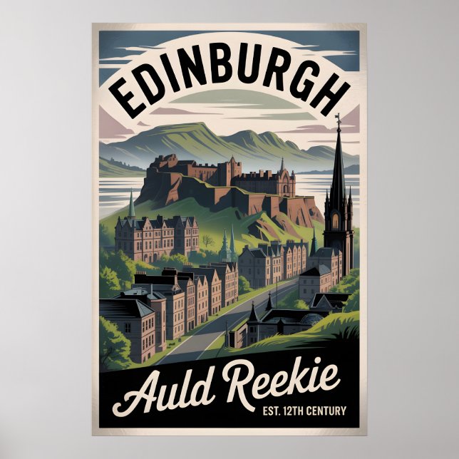 Edinburgh Skottland Retro Stil Resecityscape Poster (Framsidan)