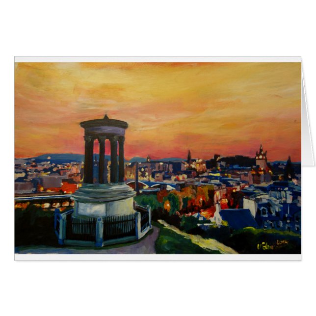 Edinburgh Skottland Skylineat skymning Hälsningskort (Framsidan Horizontal)