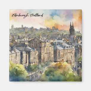 Edinburgh Skottland Slott Akvarell Resa Magnet