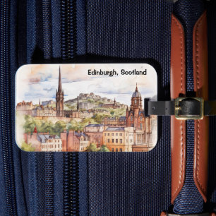 Edinburgh Skottland Stadsvy Vattenfärg Resa Bagagebricka