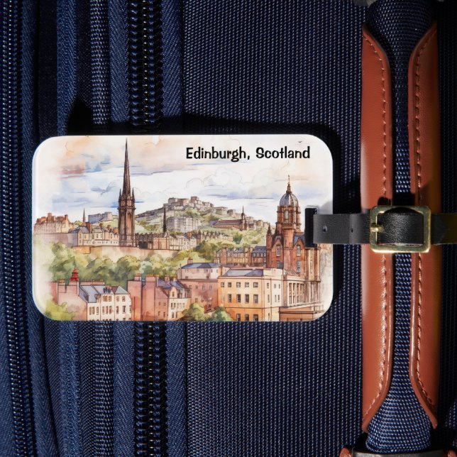 Edinburgh Skottland Stadsvy Vattenfärg Resa Bagagebricka (Framsida Insitu 4)