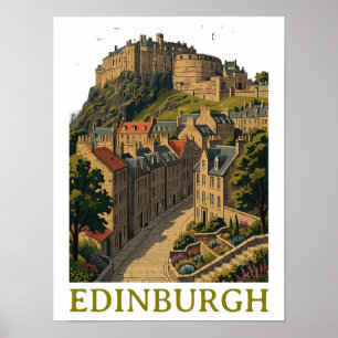 Edinburgh Skottland Vintage Resa Ikoniskt Slott Poster