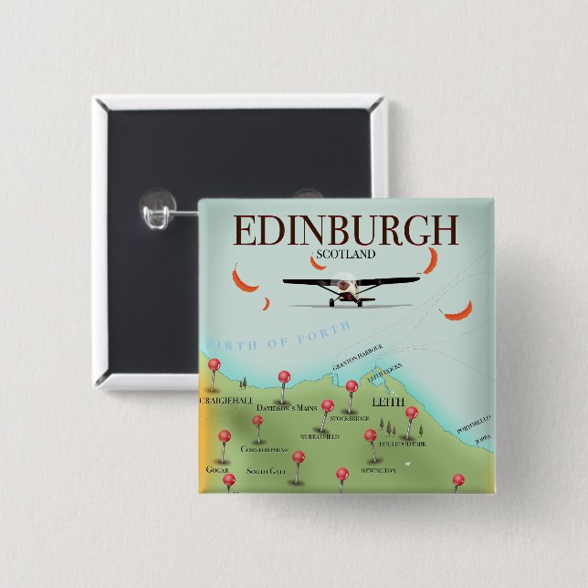 Edinburgh Skottland vintage stil kartaffisch tryck Knapp (Framsida & baksida)