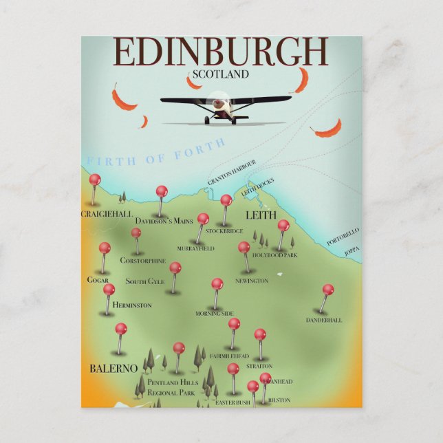 Edinburgh Skottland vintage stil kartaffisch tryck Vykort (Framsida)