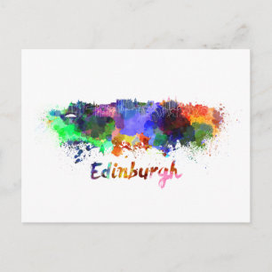 Edinburgh skyline i vattenfärg vykort