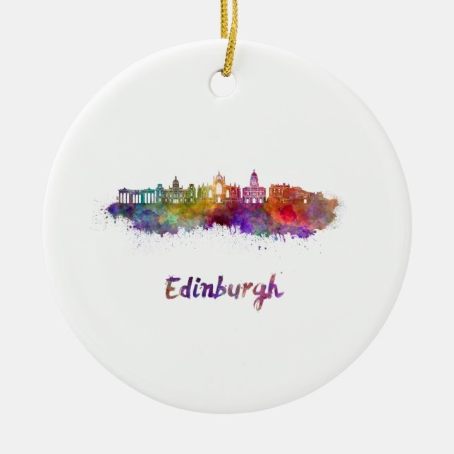 Edinburgh V2 skyline in watercolor Julgransprydnad Keramik (Framsidan)