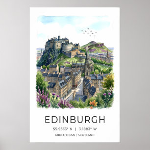 Edinburgh Väggkonst Mjukt Vattenfärg Siluett