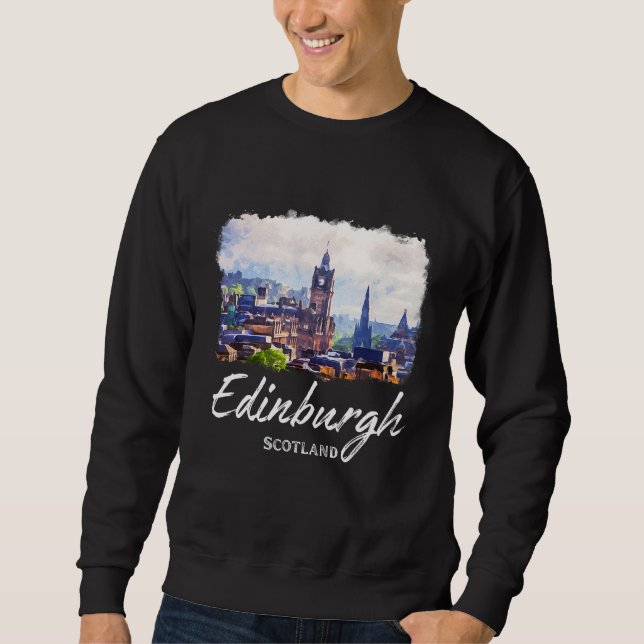Edinburgh Watercolor Painting Edinburgh Lång Ärmad Tröja (Framsida)