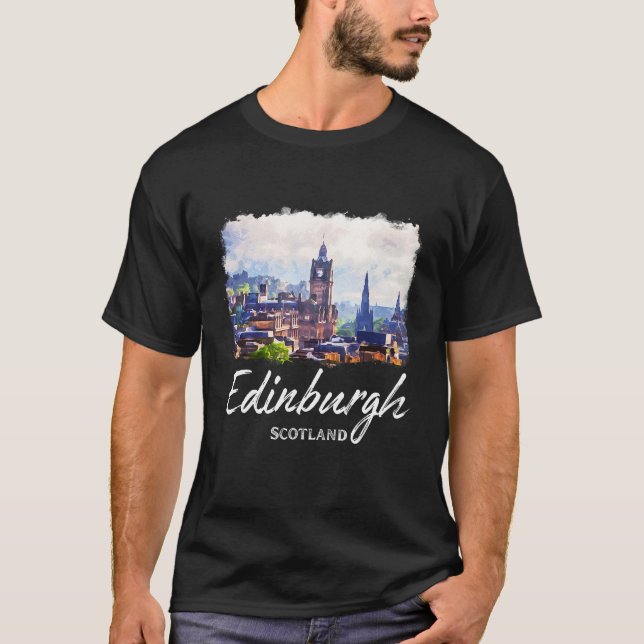 Edinburgh Watercolor Painting Edinburgh T Shirt (Framsida)