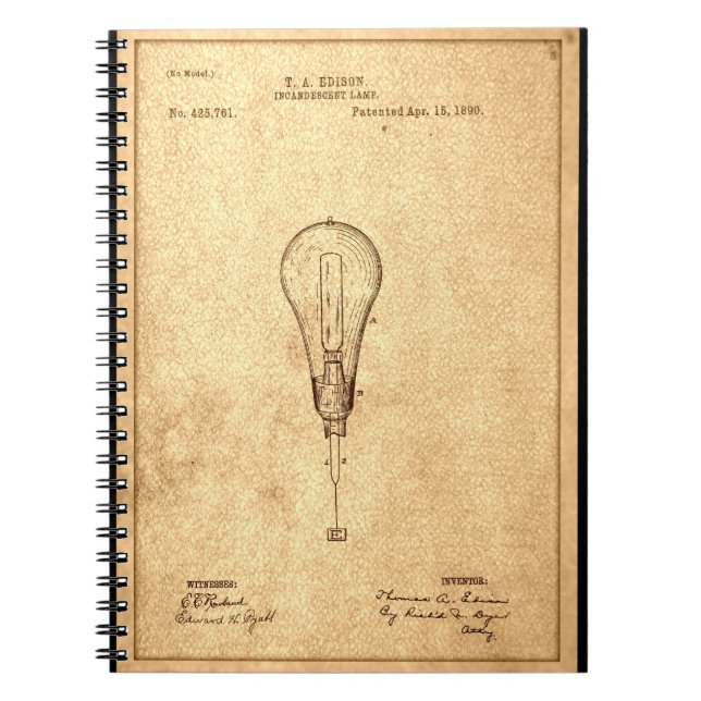 Edison Bulb Patent Anteckningsbok Med Spiral (Framsidan)