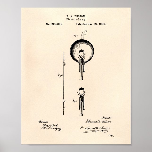 Edison Electric Light 1880 Patent Art - Old Peper Poster (Framsidan)
