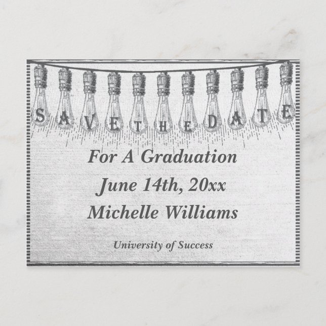 Edison Glödlampa Examen Spara Datum Meddelande Vykort (Framsida)