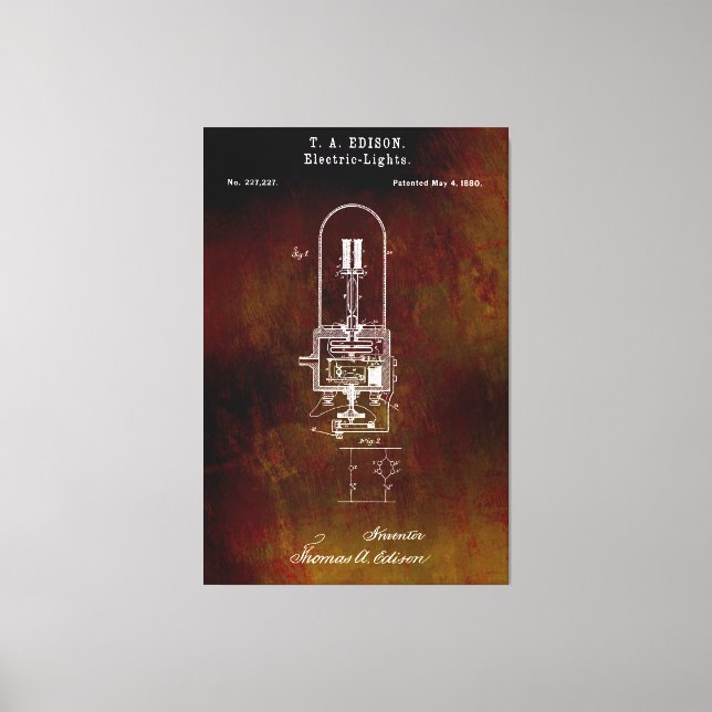 Edison Lightbulb Patent 1880 Canvastryck (Framsida)