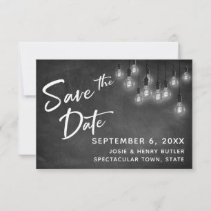 Edison Ljus och Chalkboard Modern Save Date OSA Kort