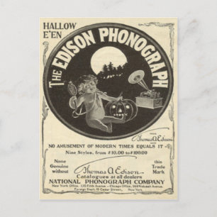 Edison Phonograph Halloween Ad Jack o lantern Vykort