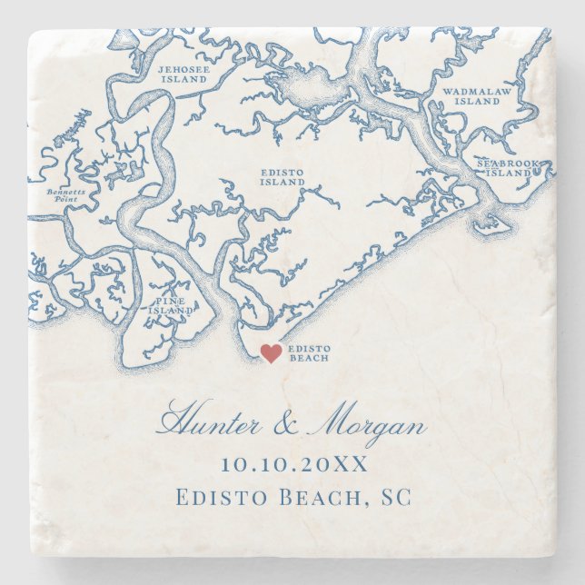 Edisto Beach Bröllopsgåva Edisto Island Karta Stenunderlägg (Framsidan)