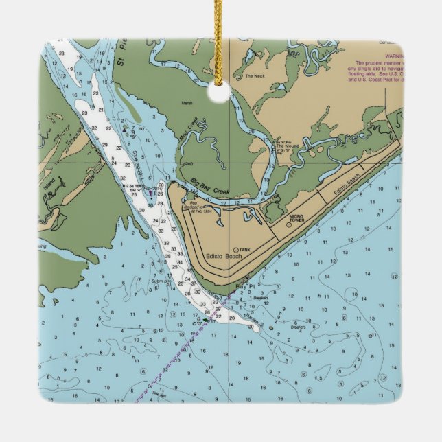 Edisto Beach South Carolina Chart Julgransprydnad Keramik (Baksida)