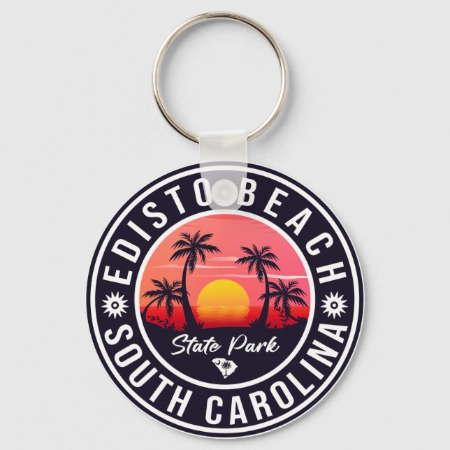 Edisto Beach South Carolina Retro Sunset Souvenir Nyckelring (Framsida)