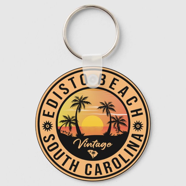 Edisto Beach South Carolina Retro Sunset Souvenir Nyckelring (Framsida)