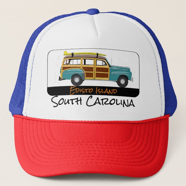 Edisto Island, SC Surf Woody Trucker Hatt Keps (Framsida)