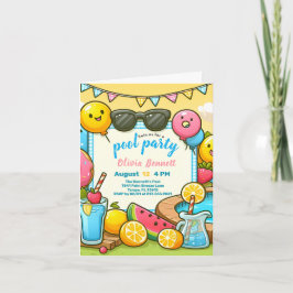 Editab PoolParty Birthday för barn Roligt, sommart Inbjudan