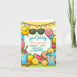 Editab PoolParty Birthday för barn Roligt, sommart Inbjudan