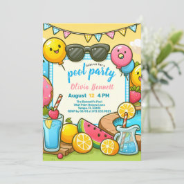 Editab PoolParty Birthday för barn Roligt, sommart Inbjudningar