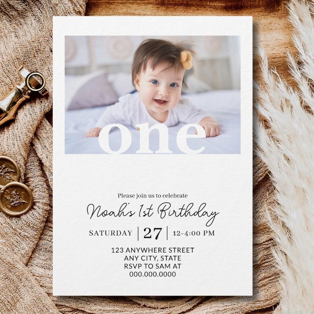 Editable 1st Birthday Photo Girl First Birthday Inbjudningar (Skapare uppladdad)