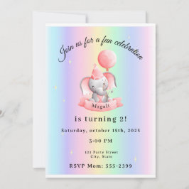 Editable 2nd Birthday Invitation Cute Elephant Inbjudningar
