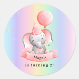 Editable 2nd Birthday Sticker Cute Elephant Runt Klistermärke