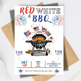 EDITABLE 4:e juli-partiets inbjudan, Röd vit Inbjudningar