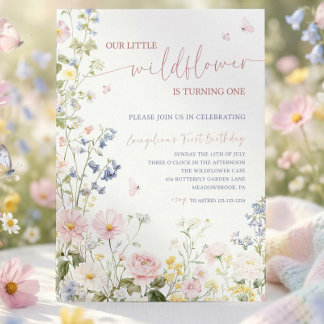 Editable A Little Wildflower Baby Shower Invitatio Inbjudningar