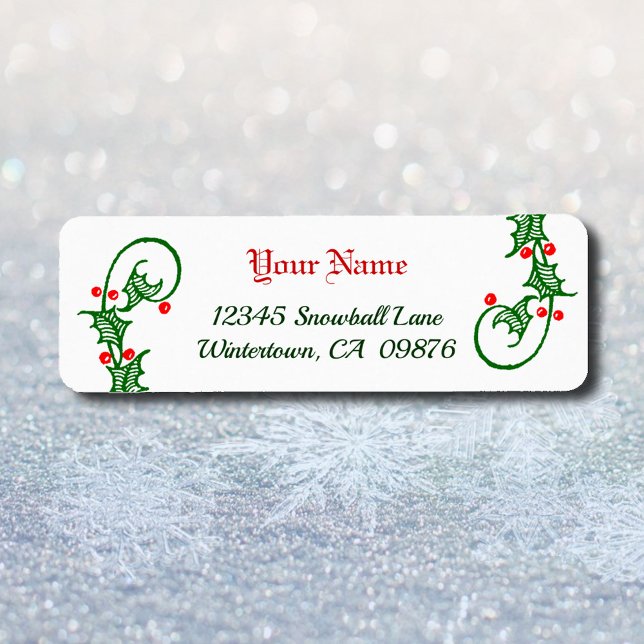 Editable Addres för Retro Grönt Holly och Red Berr Returadress Etikett (Skapare uppladdad)