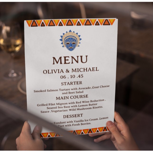 Editable African Tribal Mask Ethnic Wedding  Meny (Skapare uppladdad)