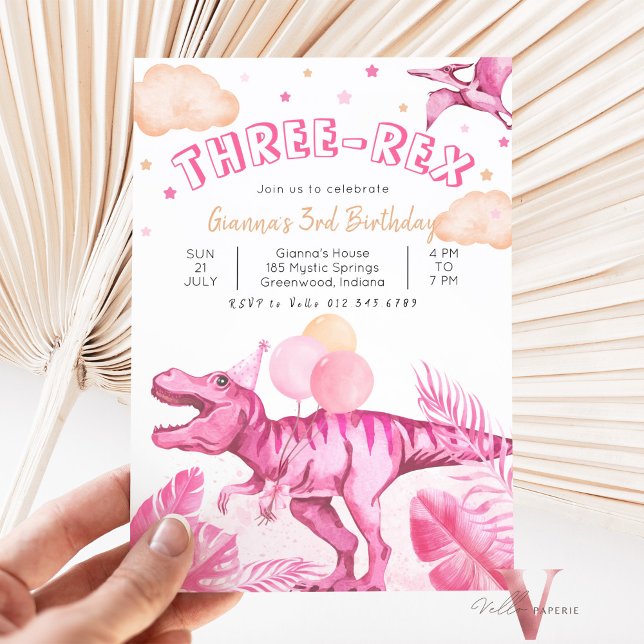 Editable "AGE" Dinosaurs Trex Wild Birthday Pink Inbjudningar (Skapare uppladdad)