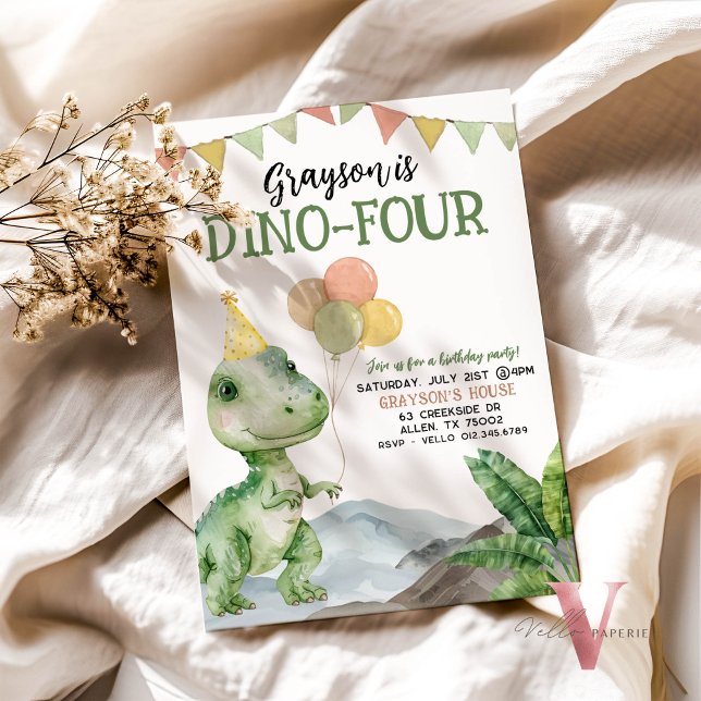 Editable AGE T-Rex Dinosaurs Birthday Roligt Cute Inbjudningar (Skapare uppladdad)