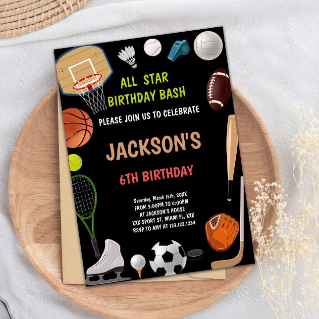 Editable All-Star Athletic Party Inbjudan (Sports Invitations)