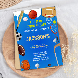 Editable All-Star Athletic Party Inbjudan för Boys