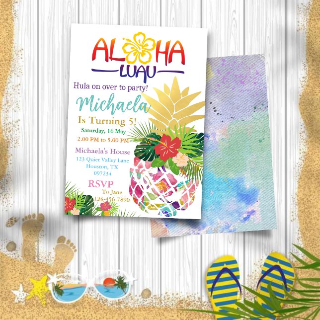 Editable Aloha Kids' födelsedag Inbjudningar (Skapare uppladdad)