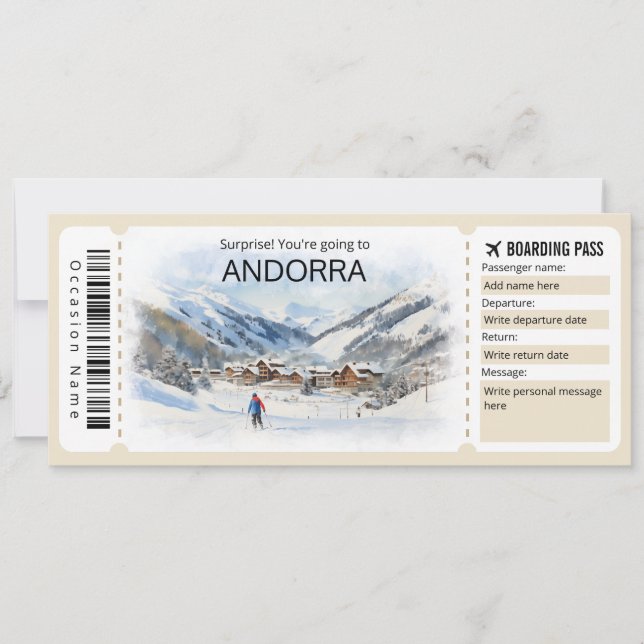 Editable Andorra Flygplan biljett, Andorra Resa Inbjudningar (Framsida)
