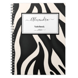 Editable Animal Zebra Black White Anteckningsbok