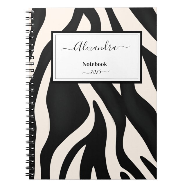 Editable Animal Zebra Black White Anteckningsbok (Framsidan)