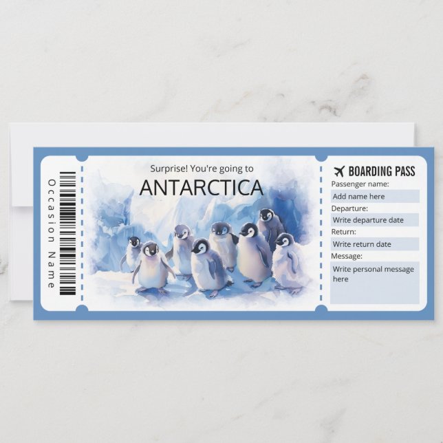 Editable Antarctica Flygplan biljett Antarctica Re Inbjudningar (Framsida)