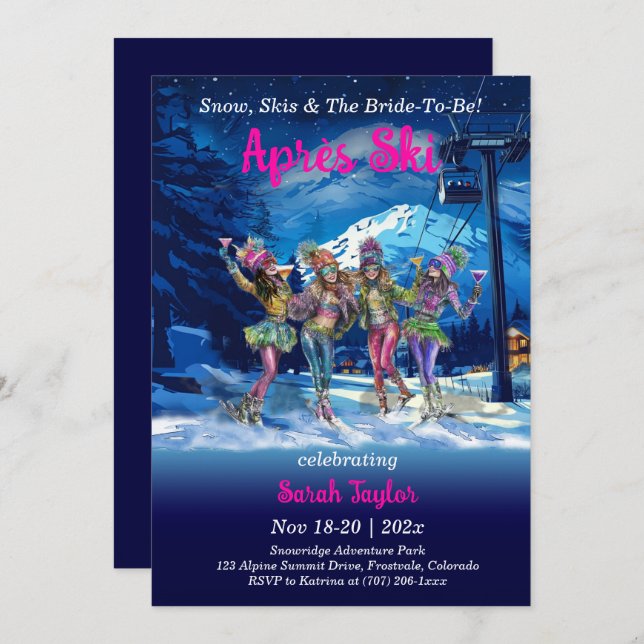 Editable Après Ski Bachelorette-mall Inbjudningar (Fram/baksida)