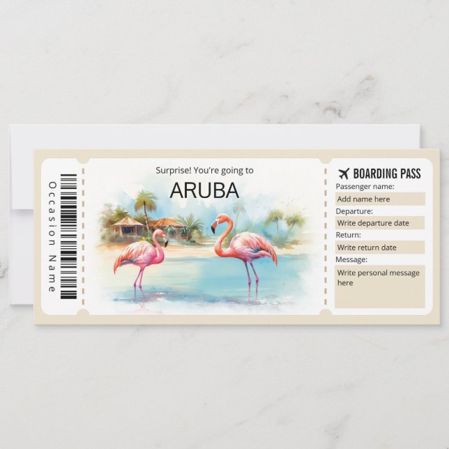 Editable Aruba Flygplan biljett Boarding Pass Inbjudningar (Framsida)