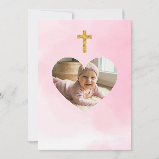 Editable Baby Girl Baptism Invitation  Inbjudningar (Baksida)