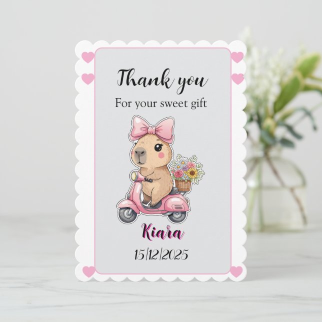 Editable Baby Shower Thank You Card Cute capybara Inbjudningar (Stående Fram)